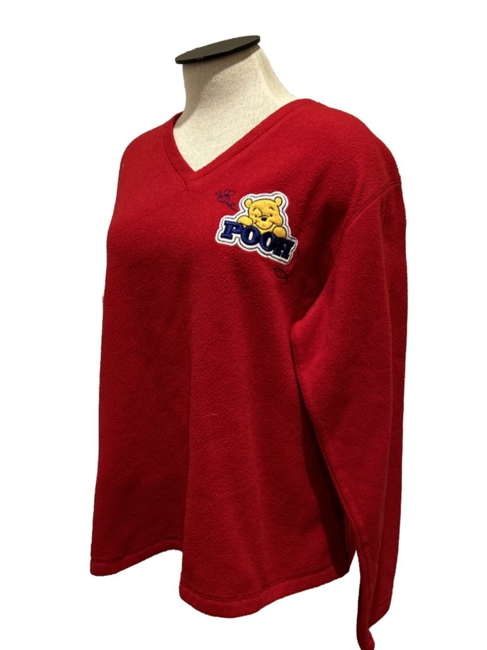 Disney Winnie The Pooh Red Fleece Embroidered V-Neck Long Sleeve Sweater 2XL